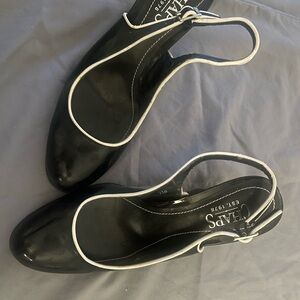 Chaps Black Slingback Heels with White Trim